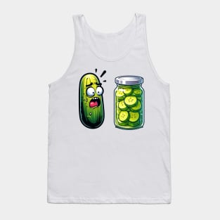 Horrified Cucumber Sees Jar of Sliced Pickles funny design Tank Top